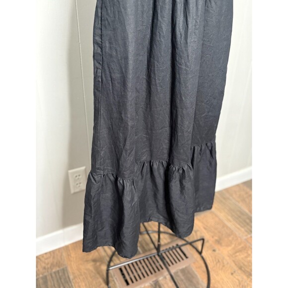Boden Smocked Linen Midi Women's Dress‎ Sz 2 Black Long High Neck Sleeveless - Picture 3 of 7